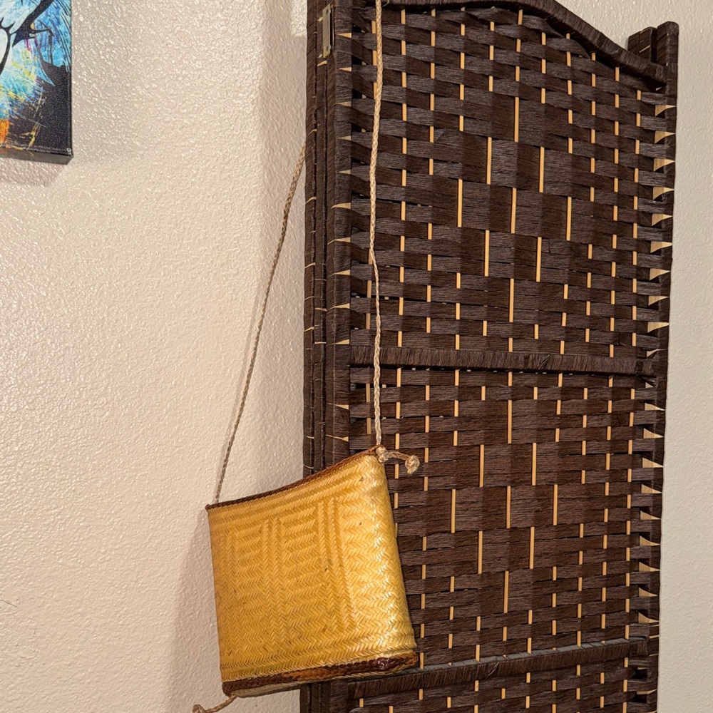 Tan and Brown Woven rattan Crossbody Bag hand made